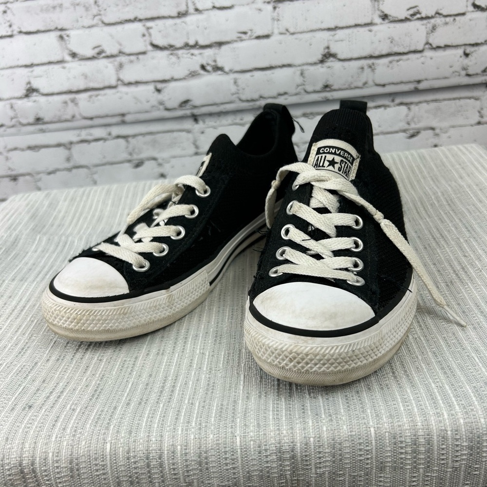 All Star Chuck Taylor Converse low top black kids knit slip ons shoes size 2
